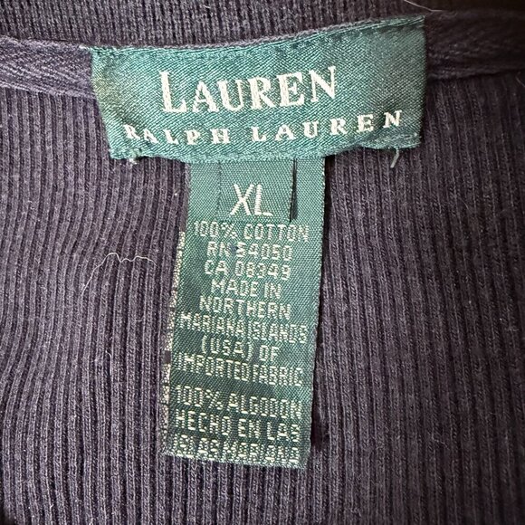 Lauren Ralph Lauren Black Rib 100% Cotton Long Sleeve Shirt w/ Should Pocket XL - Picture 2 of 11